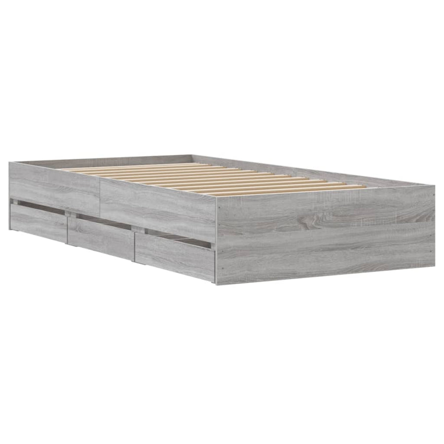 Bedframe met lades bewerkt hout grijs sonoma eiken 90x190 cm