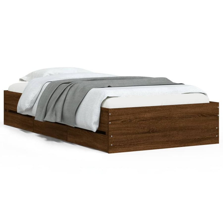 Bedframe met lades bewerkt hout bruin eikenkleurig 90x190 cm
