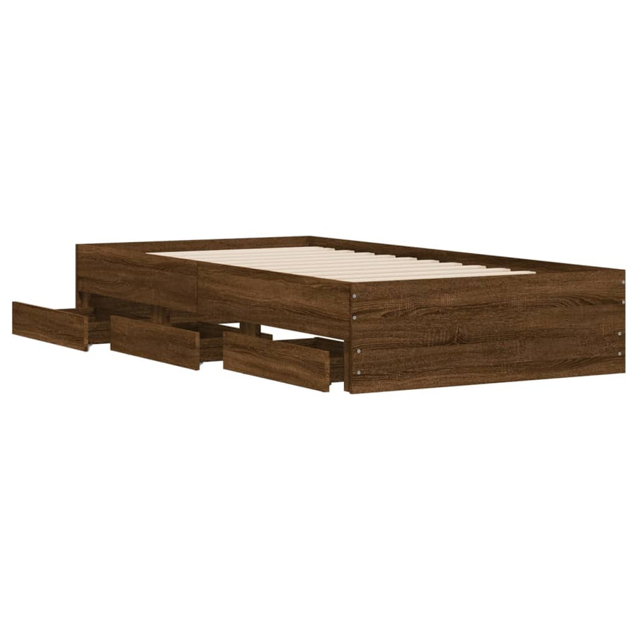 Bedframe met lades bewerkt hout bruin eikenkleurig 90x190 cm