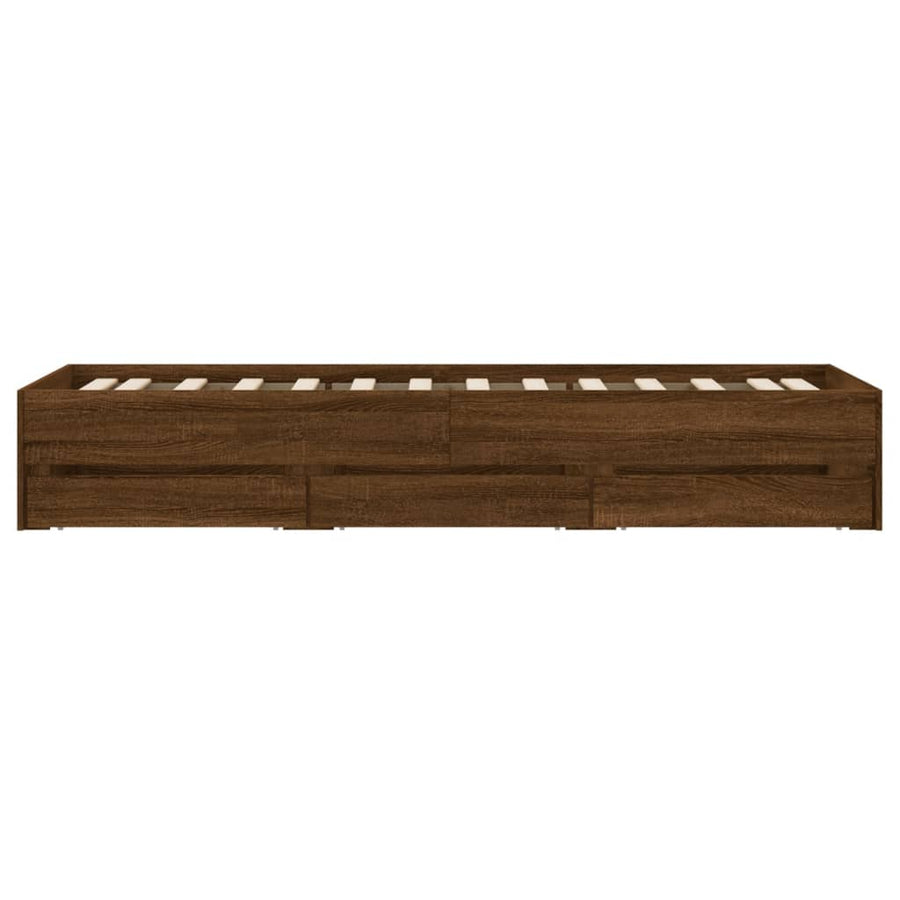 Bedframe met lades bewerkt hout bruin eikenkleurig 90x190 cm