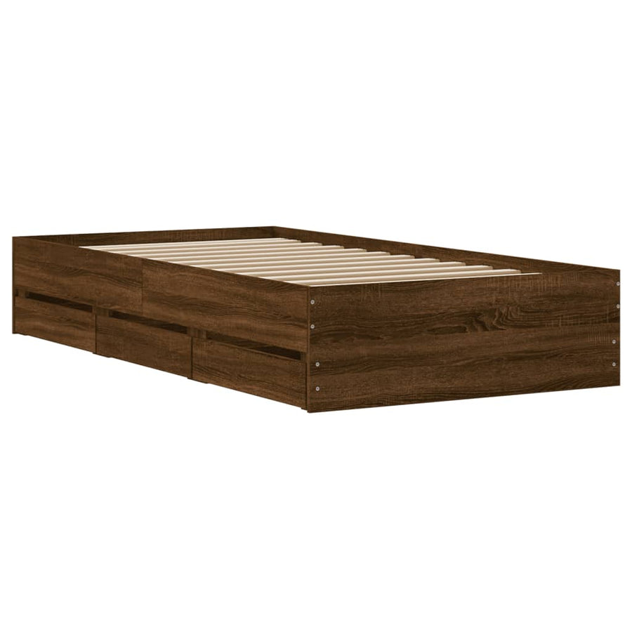 Bedframe met lades bewerkt hout bruin eikenkleurig 90x190 cm