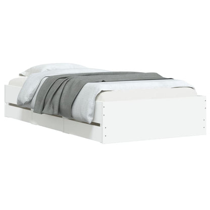 Bedframe met lades bewerkt hout wit 75x190 cm