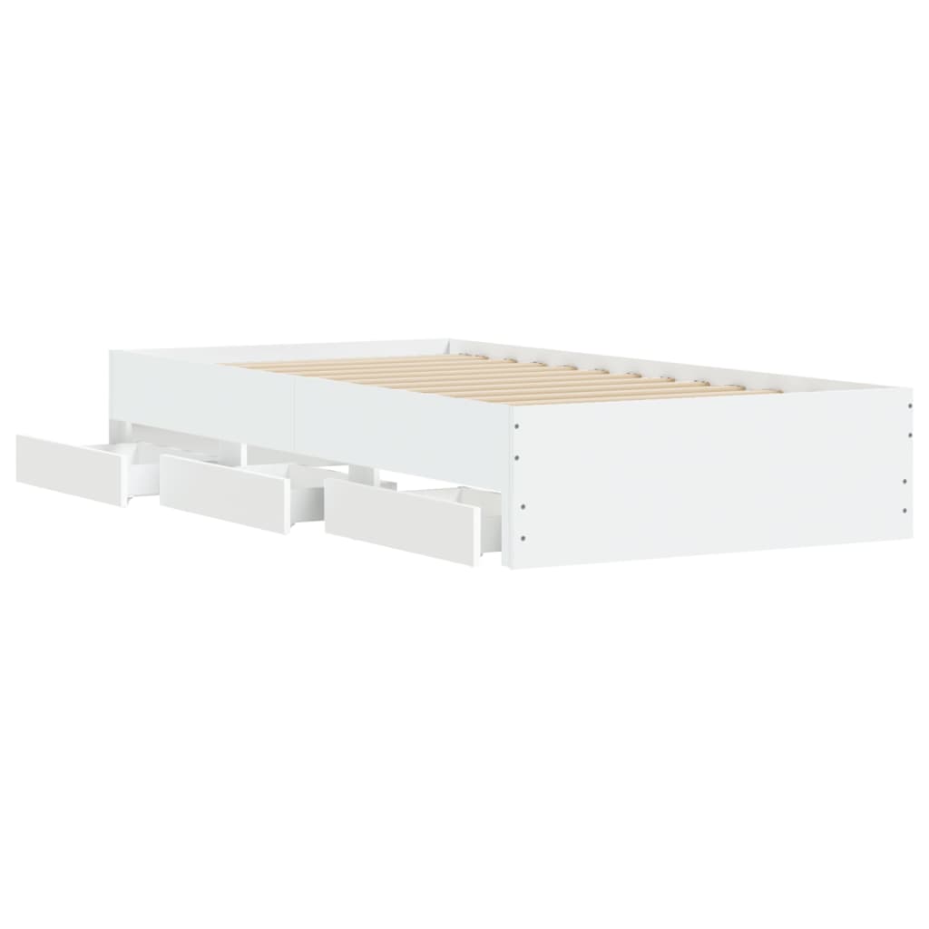 Bedframe met lades bewerkt hout wit 75x190 cm