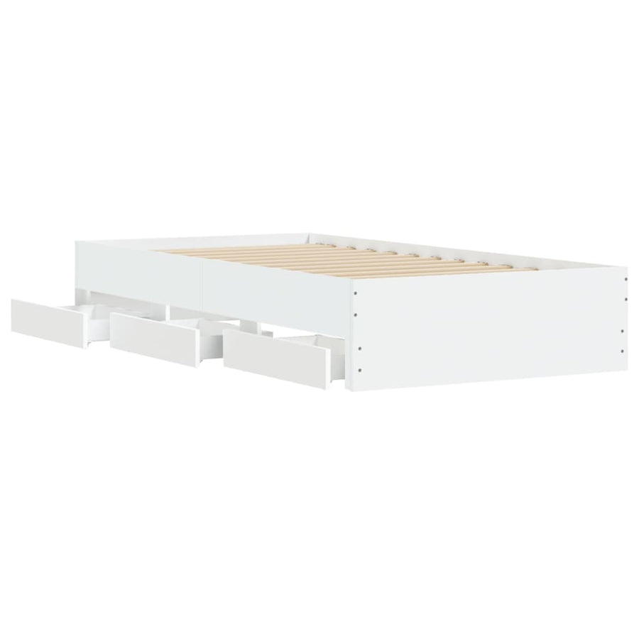 Bedframe met lades bewerkt hout wit 75x190 cm