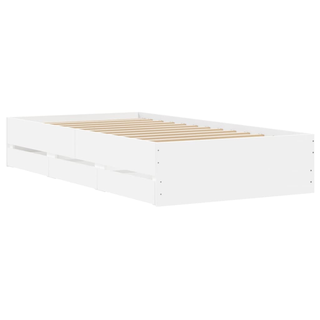 Bedframe met lades bewerkt hout wit 75x190 cm