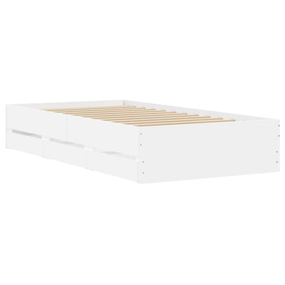 Bedframe met lades bewerkt hout wit 75x190 cm