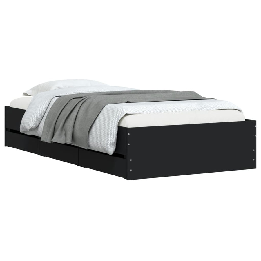 Bedframe met lades bewerkt hout zwart 75x190 cm