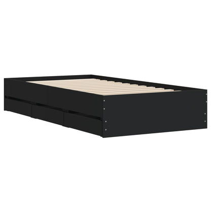 Bedframe met lades bewerkt hout zwart 75x190 cm