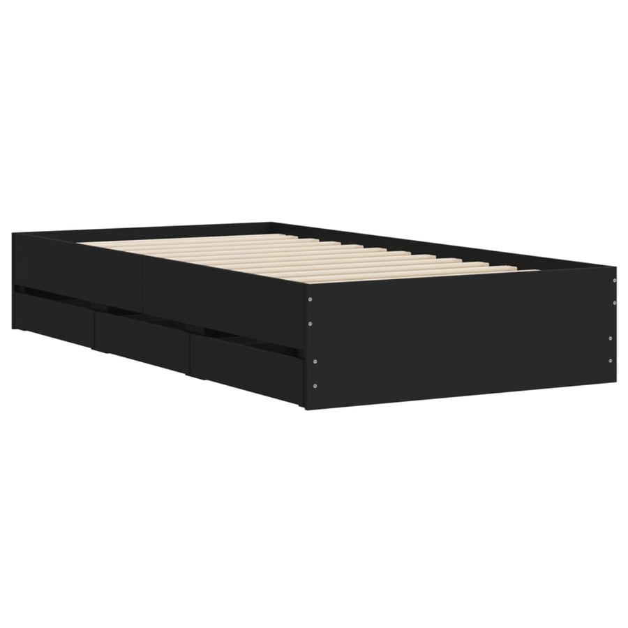 Bedframe met lades bewerkt hout zwart 75x190 cm
