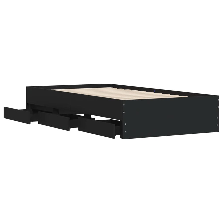 Bedframe met lades bewerkt hout zwart 75x190 cm