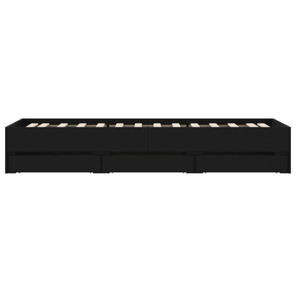 Bedframe met lades bewerkt hout zwart 75x190 cm
