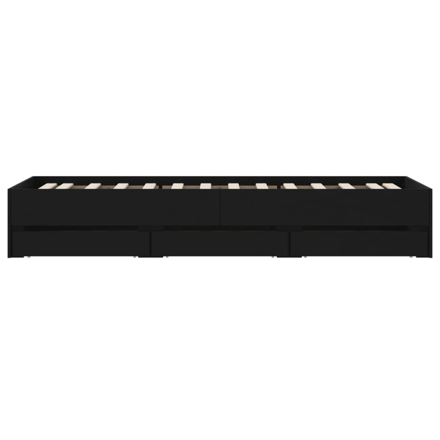 Bedframe met lades bewerkt hout zwart 75x190 cm
