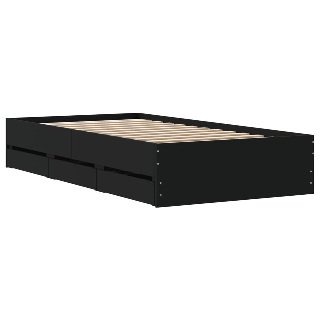 Bedframe met lades bewerkt hout zwart 75x190 cm