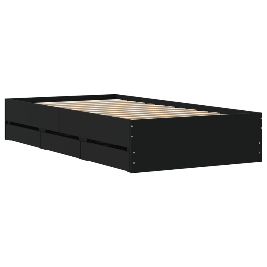 Bedframe met lades bewerkt hout zwart 75x190 cm