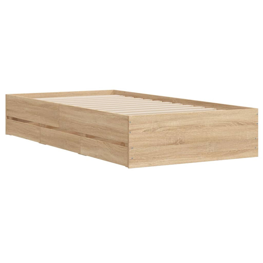 Bedframe met lades bewerkt hout sonoma eikenkleurig 75x190 cm