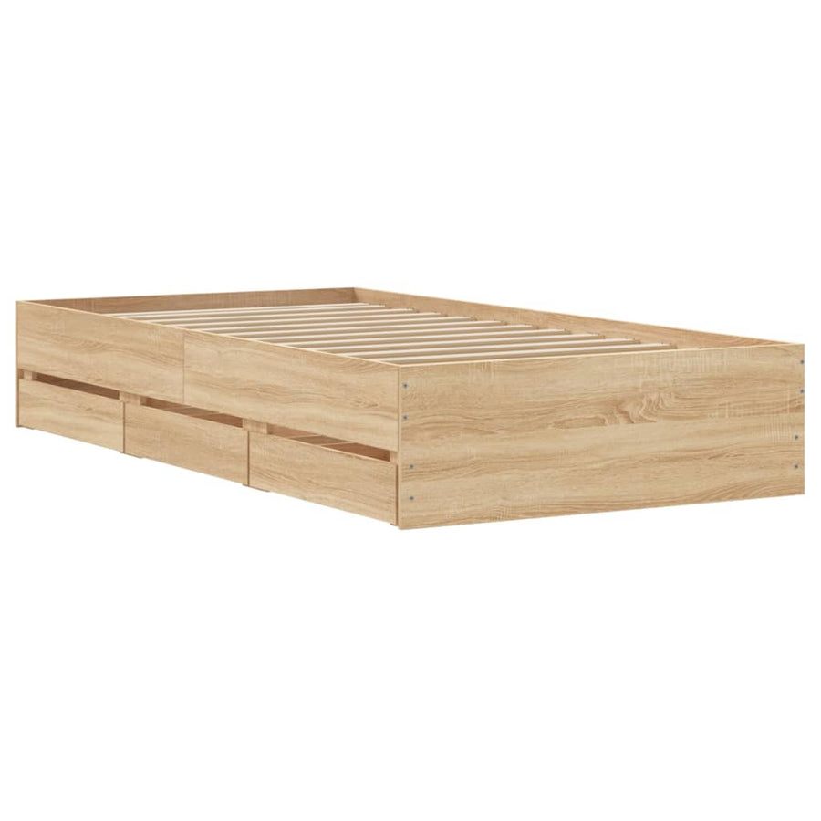 Bedframe met lades bewerkt hout sonoma eikenkleurig 75x190 cm