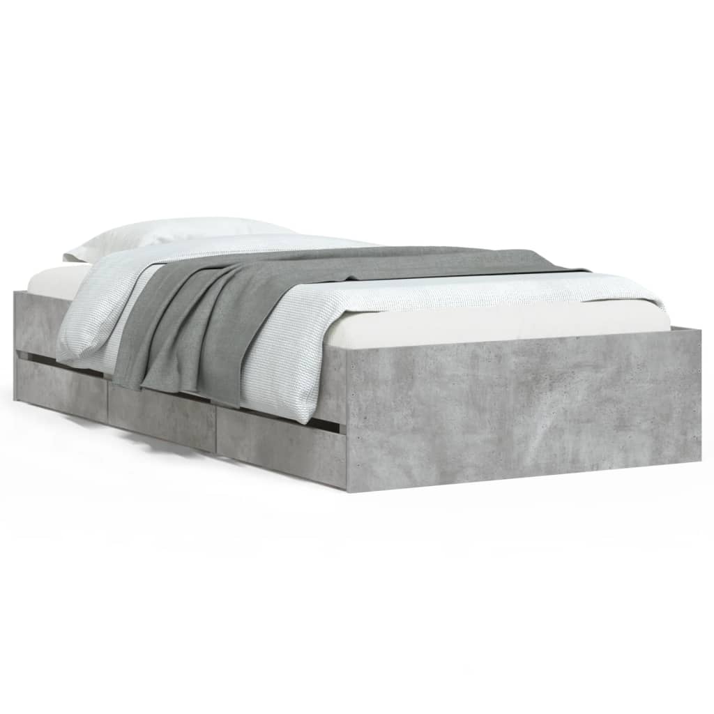 Bedframe met lades bewerkt hout betongrijs 75x190 cm
