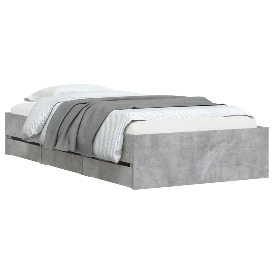 Bedframe met lades bewerkt hout betongrijs 75x190 cm