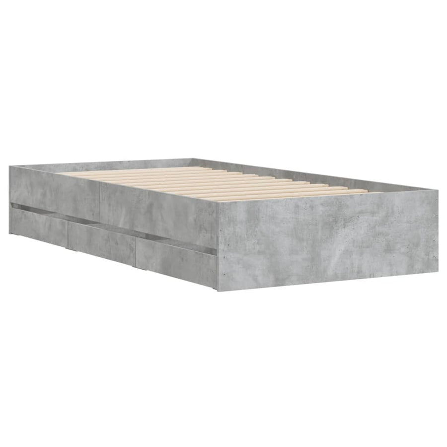 Bedframe met lades bewerkt hout betongrijs 75x190 cm