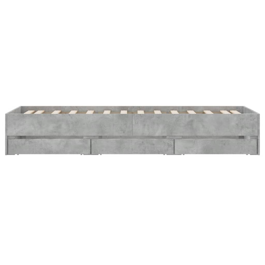 Bedframe met lades bewerkt hout betongrijs 75x190 cm