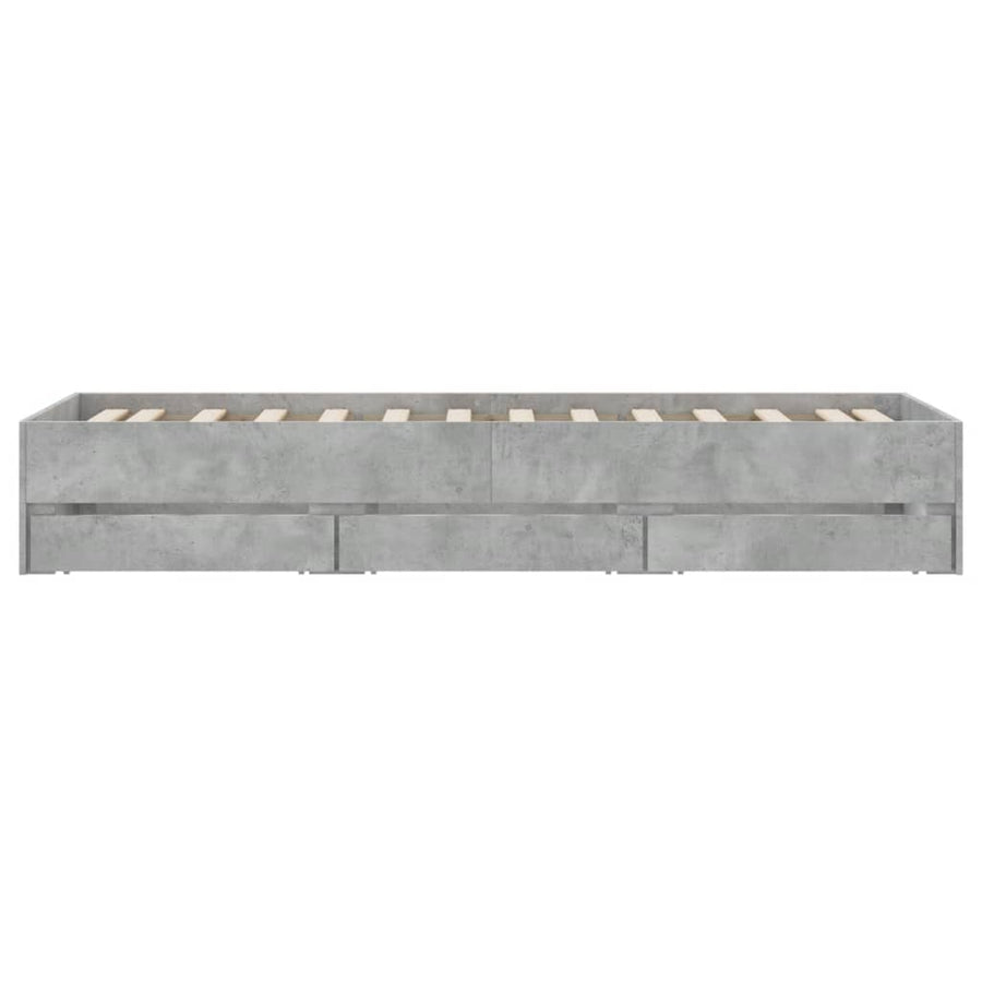 Bedframe met lades bewerkt hout betongrijs 75x190 cm