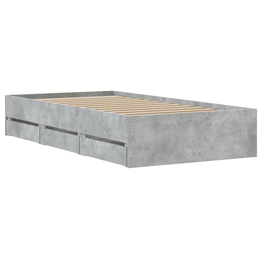 Bedframe met lades bewerkt hout betongrijs 75x190 cm