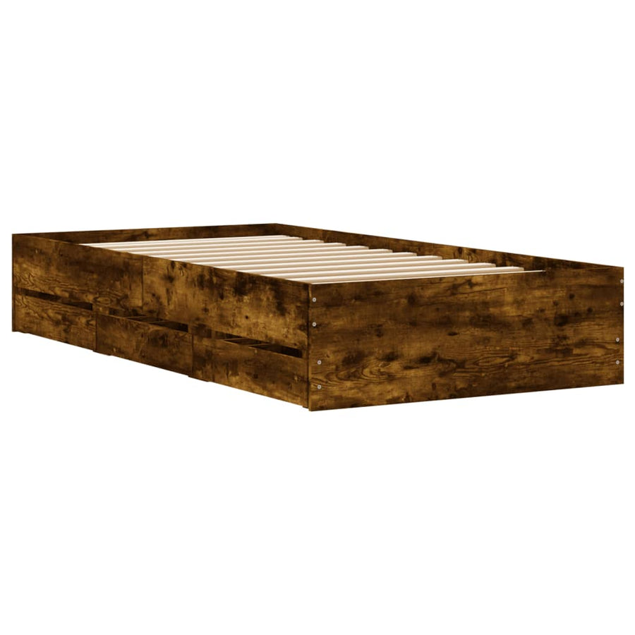 Bedframe met lades bewerkt hout gerookt eikenkleurig 75x190 cm