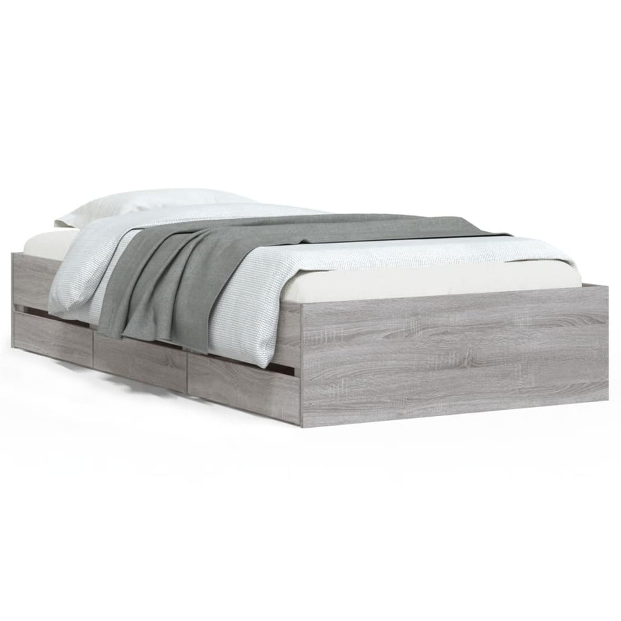 Bedframe met lades bewerkt hout grijs sonoma eiken 75x190 cm