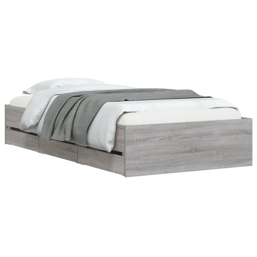 Bedframe met lades bewerkt hout grijs sonoma eiken 75x190 cm