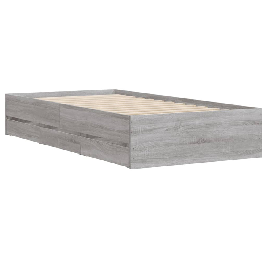 Bedframe met lades bewerkt hout grijs sonoma eiken 75x190 cm