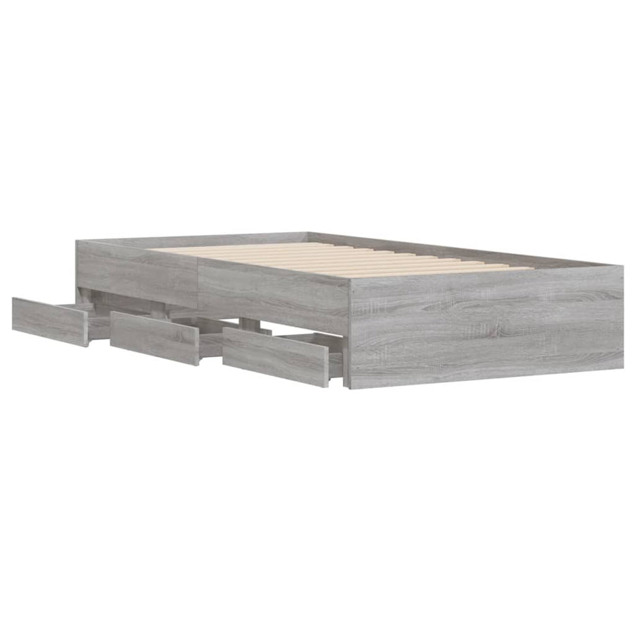 Bedframe met lades bewerkt hout grijs sonoma eiken 75x190 cm