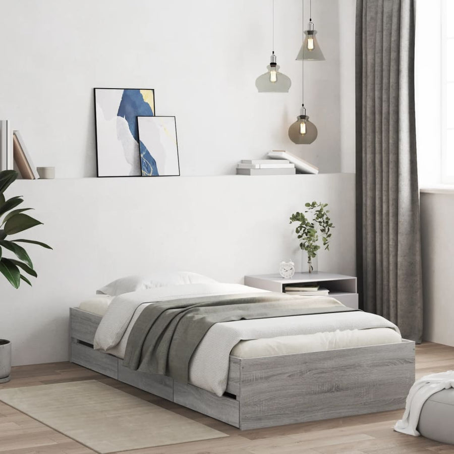 Bedframe met lades bewerkt hout grijs sonoma eiken 75x190 cm