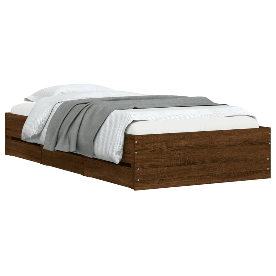 Bedframe met lades bewerkt hout bruineikenkleurig 75x190 cm