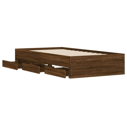 Bedframe met lades bewerkt hout bruineikenkleurig 75x190 cm