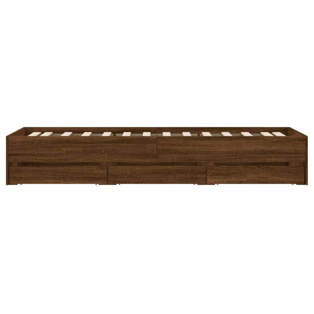 Bedframe met lades bewerkt hout bruineikenkleurig 75x190 cm