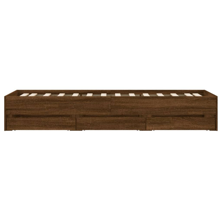 Bedframe met lades bewerkt hout bruineikenkleurig 75x190 cm