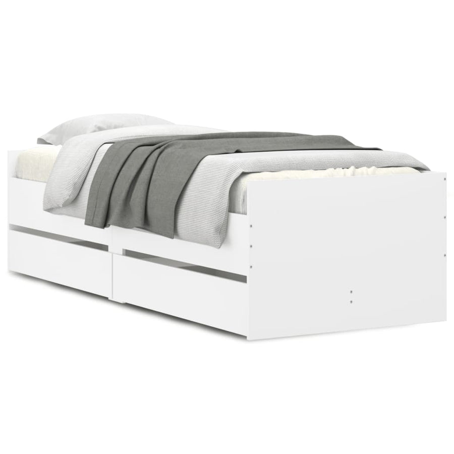 Bedframe met lades wit 100x200 cm 100 x 200 cm Wit