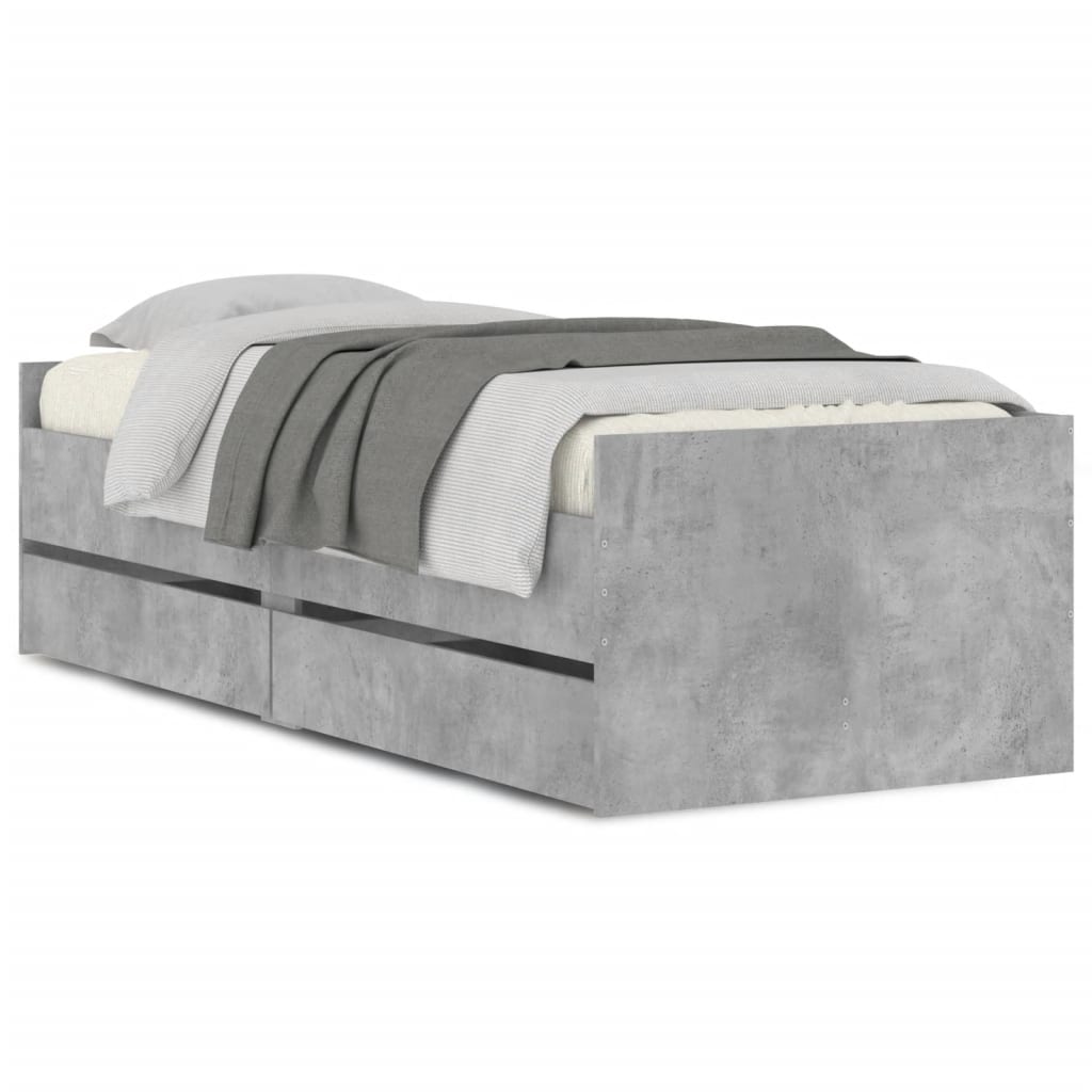 Bedframe met lades betongrijs 100x200 cm 100 x 200 cm Betongrijs