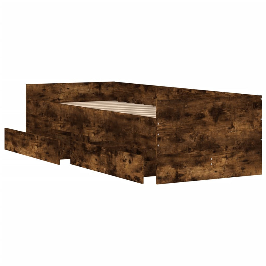 Bedframe met lades gerookt eikenkleurig 100x200 cm 100 x 200 cm Gerookt eiken
