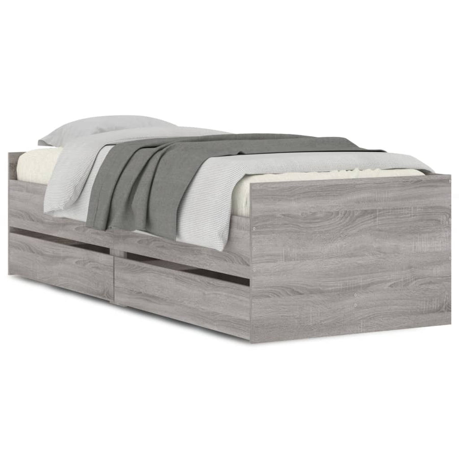 Bedframe met lades grijs sonoma eikenkleurig 100x200 cm 100 x 200 cm Grijs sonoma