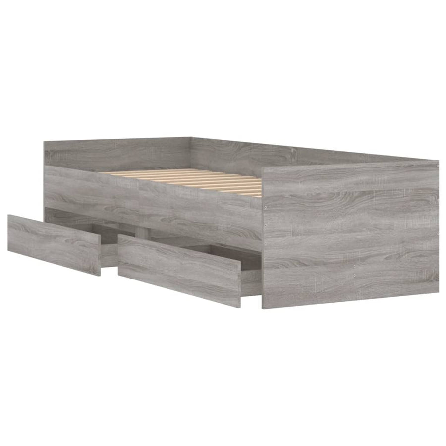 Bedframe met lades grijs sonoma eikenkleurig 100x200 cm 100 x 200 cm Grijs sonoma