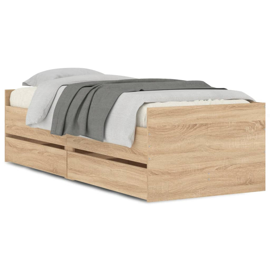 Bedframe met lades sonoma eikenkleurig 90x200 cm 90 x 200 cm Sonoma eiken