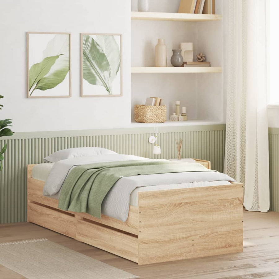 Bedframe met lades sonoma eikenkleurig 90x200 cm 90 x 200 cm Sonoma eiken