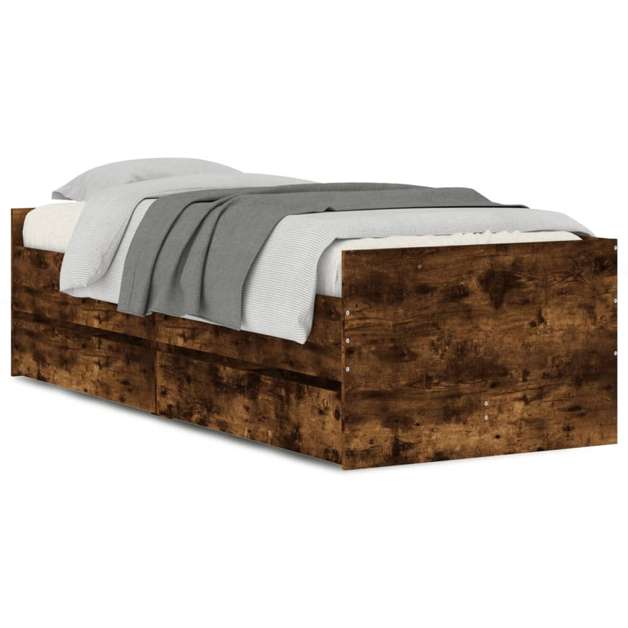 Bedframe met lades gerookt eikenkleurig 90x200 cm 90 x 200 cm Gerookt eiken