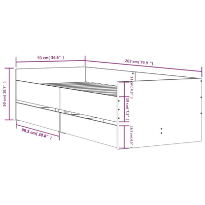 Bedframe met lades gerookt eikenkleurig 90x200 cm 90 x 200 cm Gerookt eiken