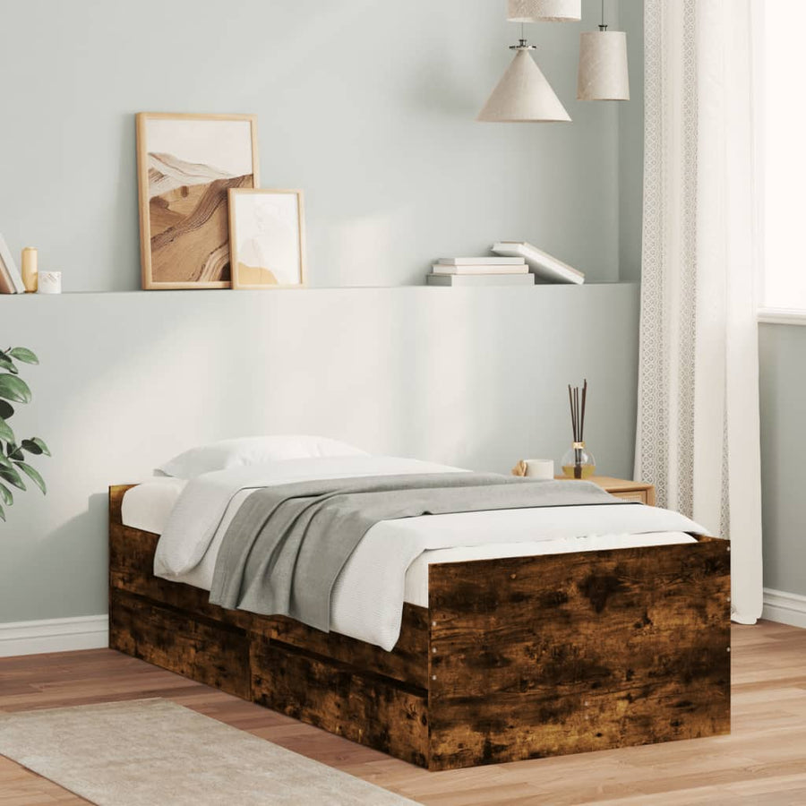 Bedframe met lades gerookt eikenkleurig 90x200 cm 90 x 200 cm Gerookt eiken