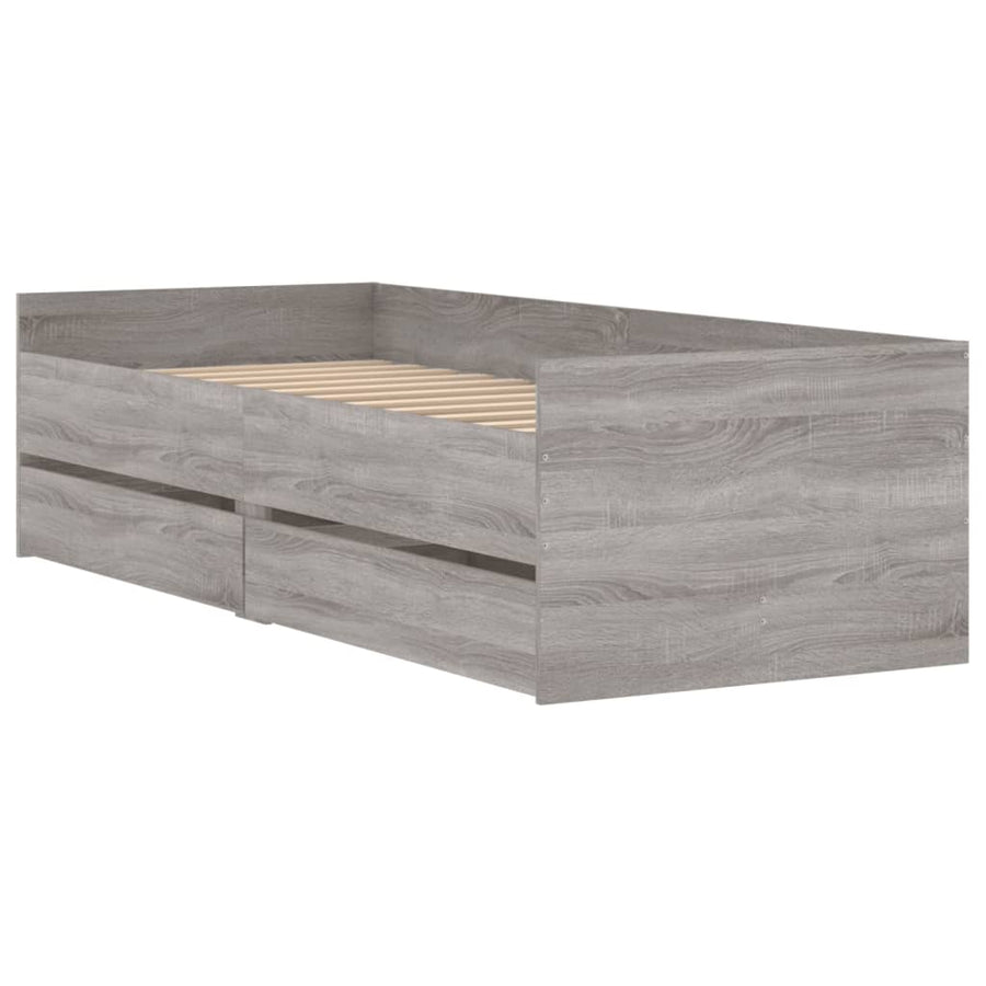 Bedframe met lades grijs sonoma eikenkleurig 90x200 cm 90 x 200 cm Grijs sonoma