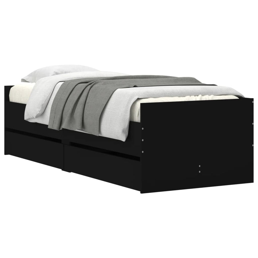Bedframe met lades zwart 75x190 cm Small Single 75 x 190 cm Zwart