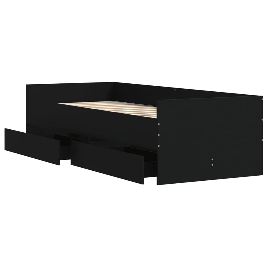Bedframe met lades zwart 75x190 cm Small Single 75 x 190 cm Zwart