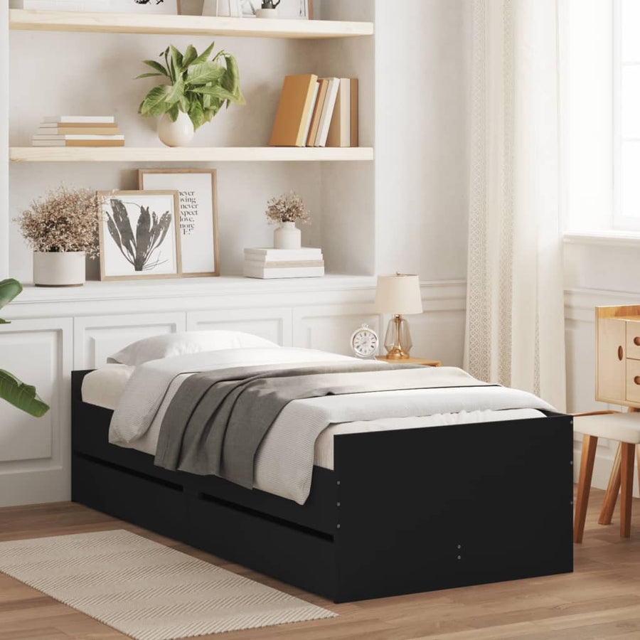 Bedframe met lades zwart 75x190 cm Small Single 75 x 190 cm Zwart